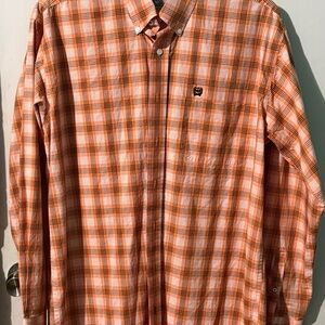 Cinch Men's Orange and White Plaid Button Down Shirt
